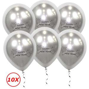 Happy New Year Oud En Nieuw Versiering 2024 Nieuw Jaar Feest Artikelen Zilveren Decoratie Helium Ballonnen Zilver – 10 Stuks