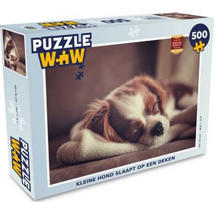 Puzzel Kleine hond slaapt op een deken - Legpuzzel - Puzzel 500 stukjes