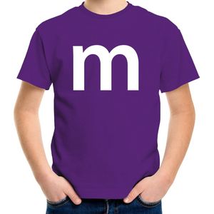Letter M verkleed/ carnaval t-shirt paars voor kinderen - M en M carnavalskleding / feest shirt kleding / kostuum 122/128