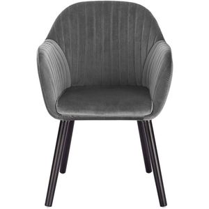 Set van 2 Eetkamerstoelen - Fluweel Gestoffeerd met Armleuningen - Ergonomisch Design - Stabiel Houten Frame - Voor Eetkamer, Keuken of Woonkamer - Donkergrijs - 50x42x81 cm