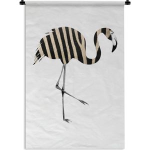 Wandkleed FlamingoKerst illustraties - Een gestreepte flamingo op een witte achtergrond Wandkleed katoen 120x180 cm - Wandtapijt met foto XXL / Groot formaat!