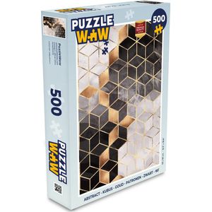 Puzzel Abstract - Kubus - Goud - Patronen - Zwart - Wit - Legpuzzel - Puzzel 500 stukjes