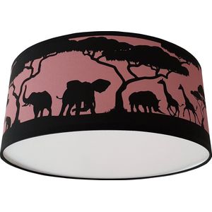 Plafondlamp safari silhouet oud roze-  Kinderkamer plafondlamp - Plafondlamp safari silhouet roze - Lamp voor aan het plafond - Dieren plafondlamp | Diameter 35cm x 15cm hoog | E27 fitting maximaal 40 watt | Excl. Lichtbron