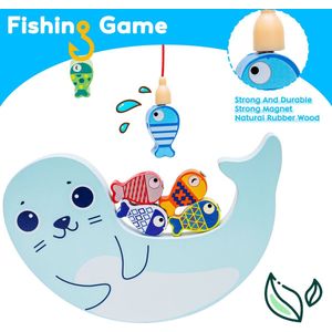 Magnetisch Vissen Houten Speelgoed - Houten Balanceren Stapelspel - Montessori 3-in-1 Speelgoed - Visspel Vangen Met - Fishing Game - Fijn Motorisch Vaardigheidsspeelgoed - Geweldig Cadeau Voor Jongens En Meisjes