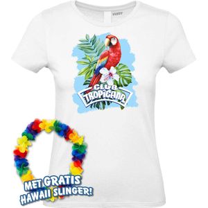 Dames t-shirt Papegaai Tropical | Toppers in Concert 2024 | Club Tropicana | Hawaii Shirt | Ibiza Kleding | Wit Dames | maat XS