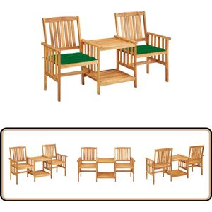 vidaXL Tuinstoelen met tafeltje en kussens - Acaciahout Tuinmeubilair - Bistroset - Acacia Hout - Groene Set - Buitenkamer