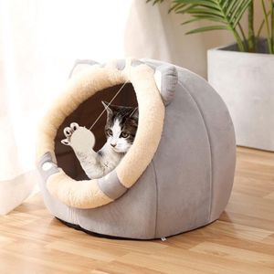 Kattenbed, hondenkennel kattenmand kattenhuis schattig klein hondenbed nest voor puppy kitten kussen bedaccessoires (grijs, korte oren, 30 x 29 x 26 cm)