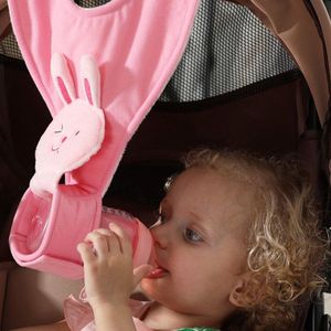 Allernieuwste Baby Fles Houder ROZE voor Wandelwagen en Kinderwagen - Babyfles valt Nooit - Speelgoed Pluche Melkfles Houder - 27 x 38 cm - ROSE KONIJN
