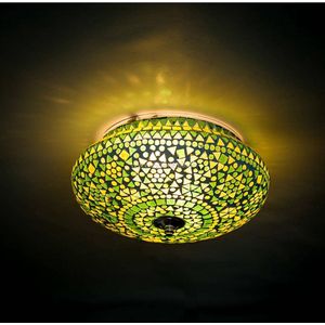 Oosterse mozaïek plafondlamp | Ø 25 cm | glas / metaal | groen | eettafel / woonkamer lamp | landelijk / traditioneel indian design