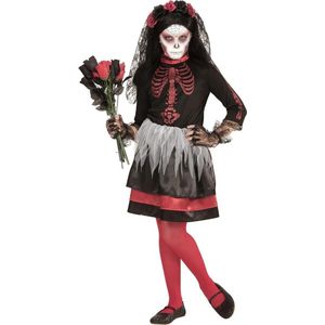 Widmann - Spaans & Mexicaans Kostuum - Agape Bruid Dia De Los Muertos - Meisje - Rood, Zwart - Maat 128 - Halloween - Verkleedkleding