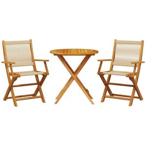 vidaXL 3-delige Bistroset polypropeen en massief hout beige - Bistroset - Bistrosets - Loungeset - Tuinset