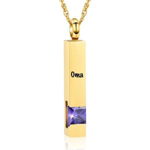 Luxe Ashanger | Met Ketting En Gravering | Oma | Assieraad | Goudkleurig Met Paarse Steen | As Ketting | Gedenksieraad | Urn | Incl. As vuller