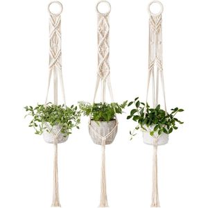 Set van 3 macramé hangende manden, plantenhangers, binnenmuurophanging, plantenmand, bloempothouder, Boho Home Decor, 99 cm Set van 3 macramé hangende manden, plantenhangers, binnenmuurophanging, plantenmand, bloempothouder, Boho Home Decor, 99 cm