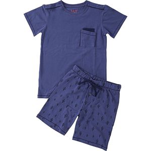 La V Shortama voor jongen- Blauwe jean met cactus print 140-146