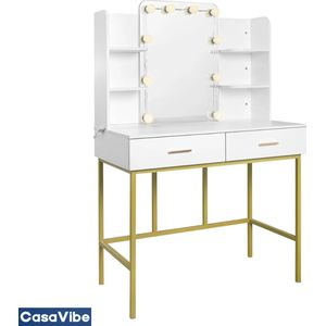CasaVibe Make up tafel met Spiegel - Schminktafel - Kaptafel met spiegel - met Led lampen