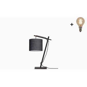 Tafellamp – ANDES – Zwart Bamboe - Donkergrijs Linnen - Met LED-lamp