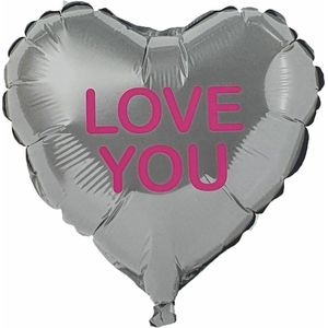 Folieballon Love You - Zilver - 33 cm - Ballon love you - Roze - Hartje - Stickers love you - Ballon - Ballonnen - Hartjes ballon