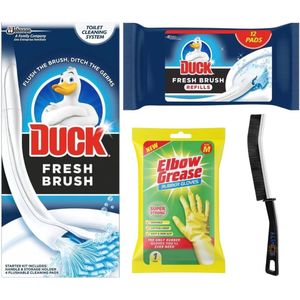 Toilet Reinigingsbundel met Borstel, Houder, 12 Doorspoelbare Pads en Rubberen Handschoenen