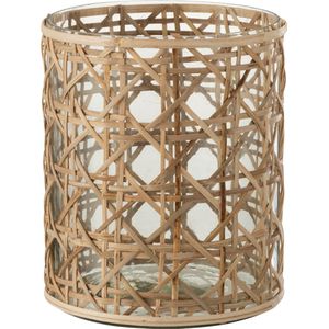 J-Line Windlicht Candice Glas/Riet Naturel Medium Set van 2 stuks