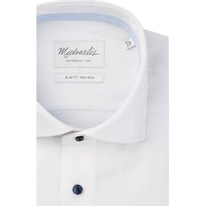 Michaelis Uni wit twill overhemd met donkerblauwe knopen-boordmaat: 42 Pasvorm:Getailleerd Michaelis Overhemden