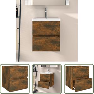 The Living Store Wastafelkast 41x38,5x45 cm bewerkt hout gerookt eikenkleurig - Wasstandaard - Wastafelmeubel - Badkamerkast - Houten Wastafelkast - Opbergkast Badkamer
