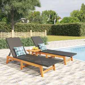 vidaXL - 3-delige - Loungeset - poly - rattan - en - massief - acaciahout