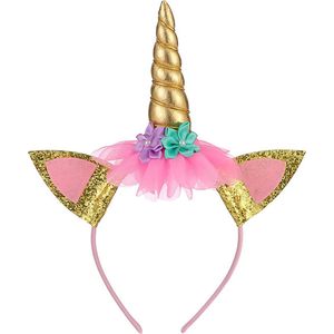 Eenhoorn diadeem voor kinderen - Roze, glitters, bloemen