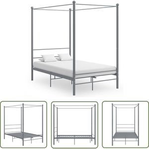 The Living Store The Living Store Bedframe - 208 x 146 x 201 cm - Gepoedercoat metaal - Grijs