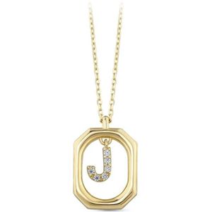 Goud Hanger Letter J met Ketting Zirkonia 14 karaats