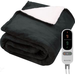 Auronic Elektrische Deken - Warmtedeken - Sherpa Fleece - 9 Hitte en Timerstanden - Bovendeken - 200x180 - 2 persoons - Antraciet