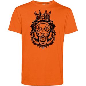 T-shirt kind Leeuw Met Kroon Zwart | Koningsdag kleding | oranje shirt | Oranje | maat 164
