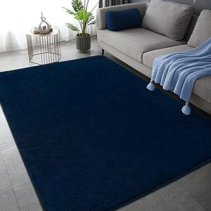 Tapijten voor woonkamer, zachte en pluizige tapijten voor slaapkamer, moderne effen pluizige tapijten, machinewasbaar antislip tapijt, marineblauw tapijt 120 x 170 cm