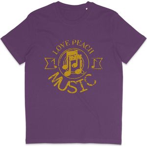 Heren Dames T Shirt - Print en Tekst: Love Peace Music - Paars - XL