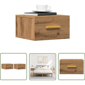 The Living Store Nachtkastjes 2 st wandgemonteerd 35x35x20 cm artisanaal eiken - Wandlamp - Nachtkastje - Slaapkamer Decoratie - Houten Meubel - Vintage Style