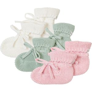 Noppies - Geschenkverpakking - Gebreide slofjes - 3paar - Baby 0-12mnd - Biologische katoen - Giftset - Cadeaudoosje - Newborn - Kraamcadeau - Babyshower - Sint - White - Grey Mint - Rose Melange