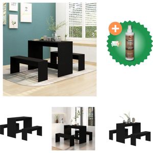 vidaXL 3-delige Eethoek spaanplaat zwart - Set tafel en stoelen - Inclusief Houtreiniger en verfrisser