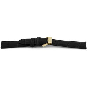 Horlogeband F156G Croco Zwart Mat Goud 18x16 mm