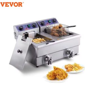 Dubbele Frituurpan - Commerciële Elektrische Friteuse - Met Afvoerkraan - Timer - Dubbele Tanks - 12l - 3000W - 2x 1500W - Roestvrijstalen Friteuse - Afzonderlijke Schakeling