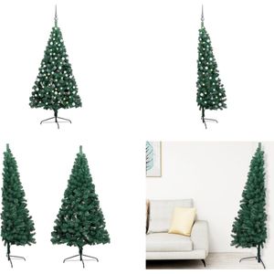 vidaXL Kunstkerstboom met LED's en kerstballen half 150 cm groen - Kunstkerstboom - Kunstkerstbomen - Kerstboom - Kerstdecoratie