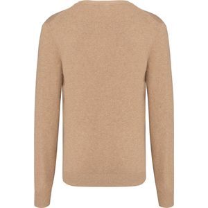 Pullover/Cardigan Heren XL Kariban V-hals Lange mouw Camel Heather 87% Katoen, 11% Polyamide, 2% Elasthan