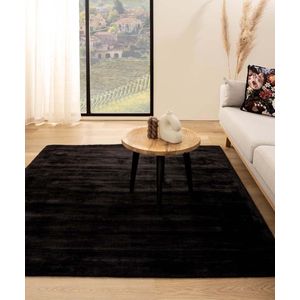 Viscose vloerkleed vierkant - Glamour zwart 140x140 cm