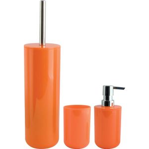 MSV Badkameraccessoire Moods - toiletborstel in houder - beker - zeeppompje - oranje - kunststof