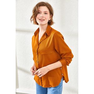 Blouse Katoenen Basic Overhemd  Dames - Koraal- Maat S