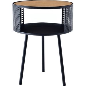 In And OutdoorMatch Bijzettafel Emile - Rond - 45xØ34 cm - Houtkleurig en Zwart - Metaal en Spaanplaat - Stijlvolle uitstraling