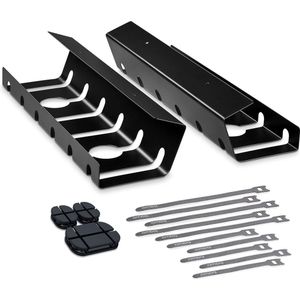 Kabelgoot voor eenvoudige montage onder tafel - set van 2 - met klittenband kabelbinders - bureau organizer voor kantoor en home office - zwart