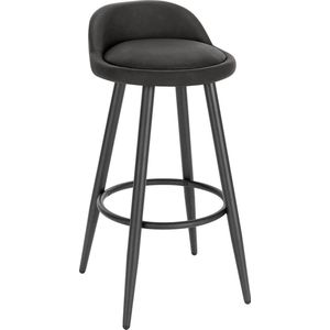 Leren Barkruk Marilo - Barstoelen ergonomisch - Set van 1 - Antraciet - Met kleine rugleuning - Voor Keuken & bar - Zithoogte 69cm