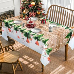 Kerst Tafelkleed, Sneeuwman Eland Kerstboom Cadeau Rechthoekig Wasbaar Tafelkleed Waterdicht Winter Diner Thuis Feest Tafelkleden, Houtnerf 130 x 220 cm
