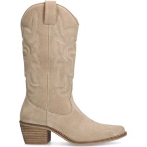 Manfield - Dames - Beige suède cowboylaarzen - Maat 41