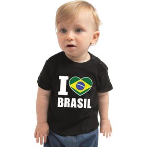 I love Brasil baby shirt zwart jongens en meisjes - Kraamcadeau - Babykleding - Brazilie landen t-shirt 74