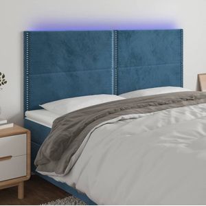 The Living Store Hoofdeinde LED donkerblauw - 200 x 5 x 118/128 cm - Verstelbaar - Zacht fluweel - Kleurrijke LED-verlichting - Snijdbare LED-strip - Montagehandleiding - USB-aansluiting - The Living Store